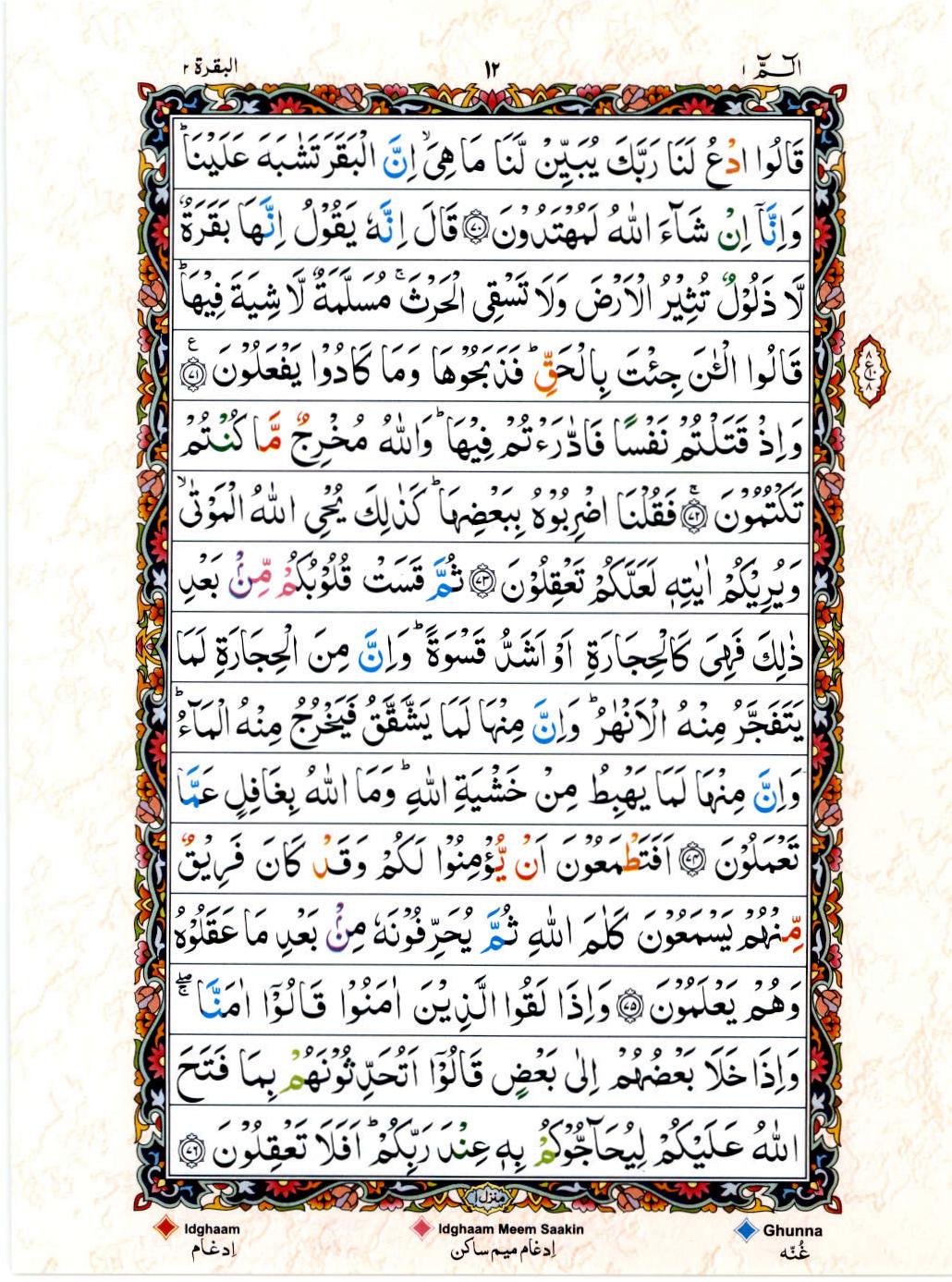 15 Lines Color Coded Al Quran Juz 1 Page 12