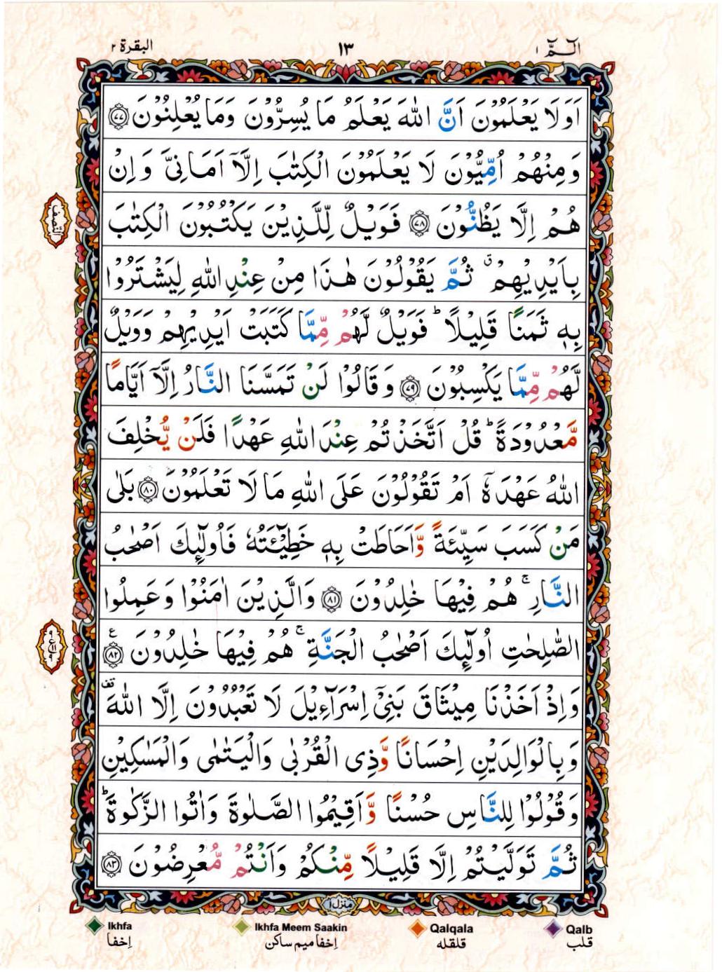 15 Lines Color Coded Al Quran Juz 1 Page 13