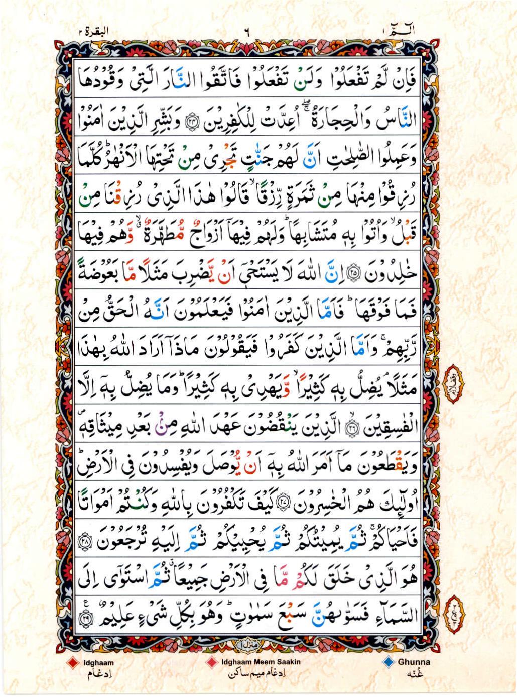 15 Lines Color Coded Al Quran Juz 1 Page 6