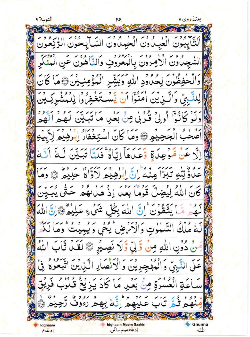 15 Lines Color Coded Al Quran Juz 11 Page 206