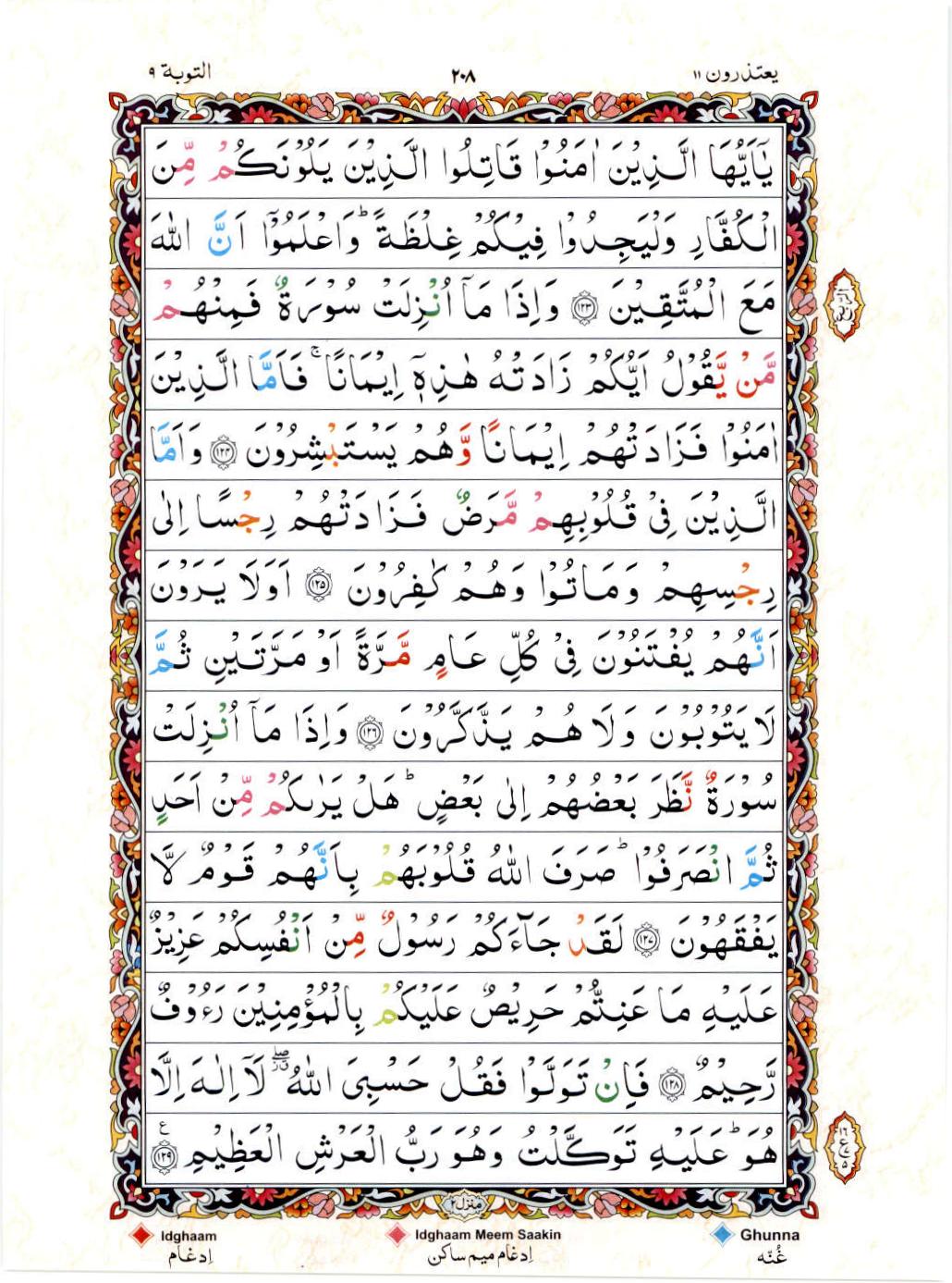 15 Lines Color Coded Al Quran Juz 11 Page 208