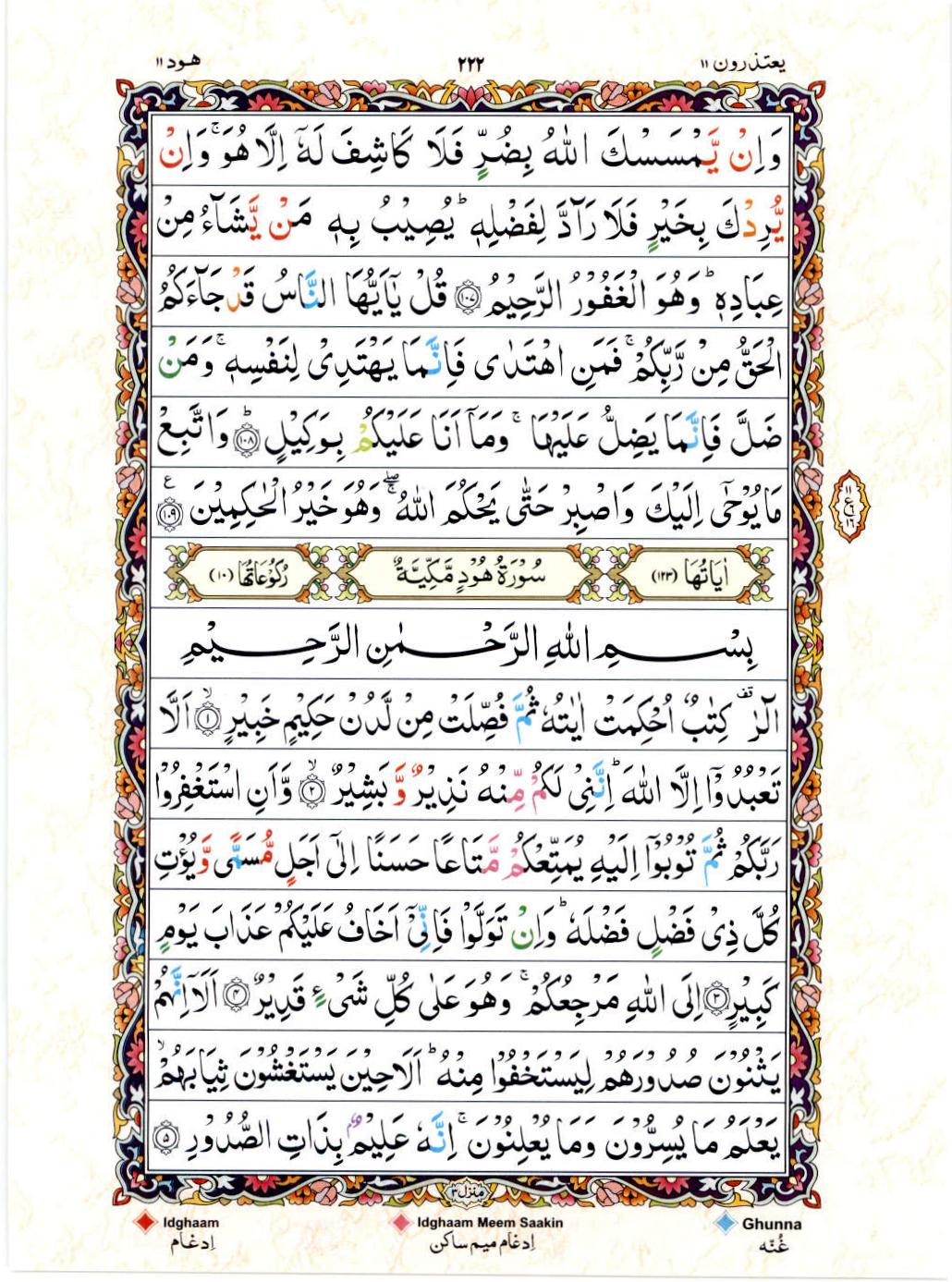 15 Lines Color Coded Al Quran Juz 11 Page 222