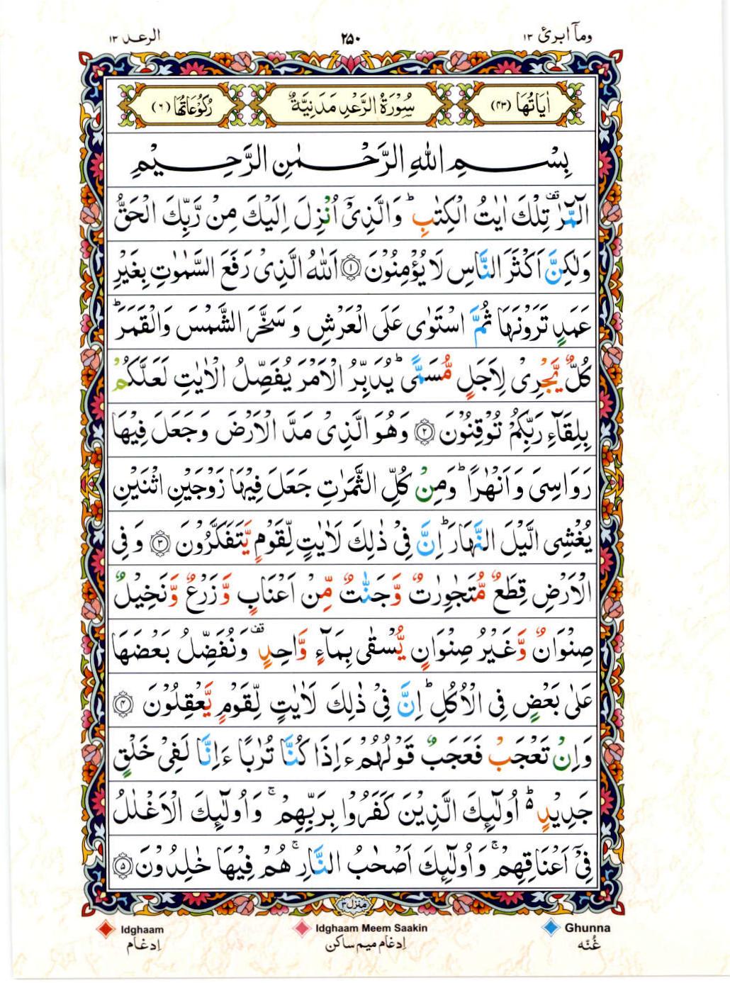 15 Lines Color Coded Al Quran Juz 13 Page 250