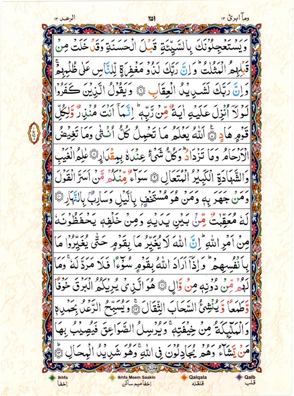 15 Lines Color Coded Al Quran Juz 13 Page 251