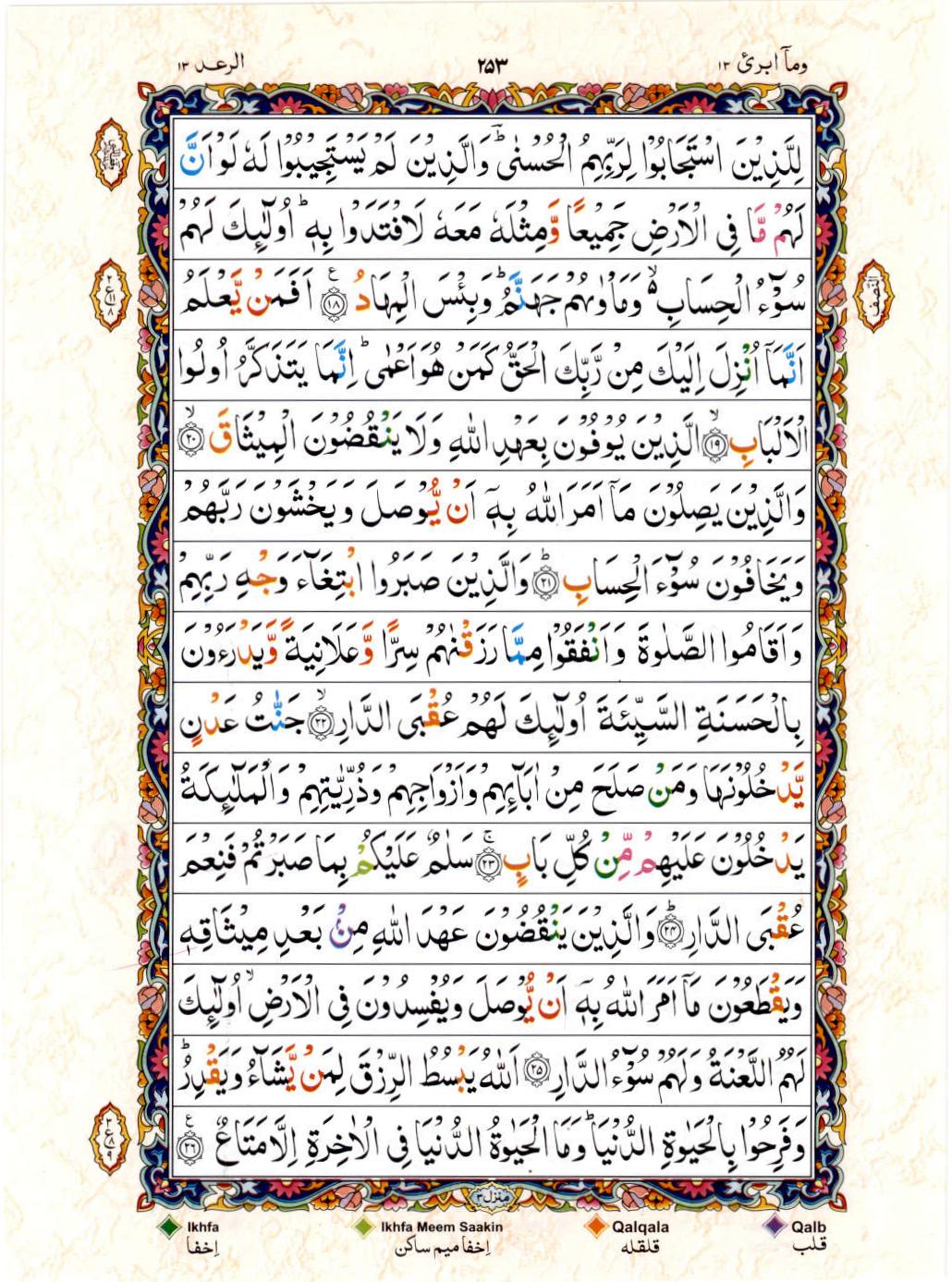 15 Lines Color Coded Al Quran Juz 13 Page 253