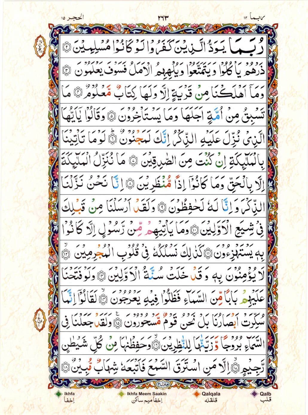 15 Lines Color Coded Al Quran Juz 14 Page 263