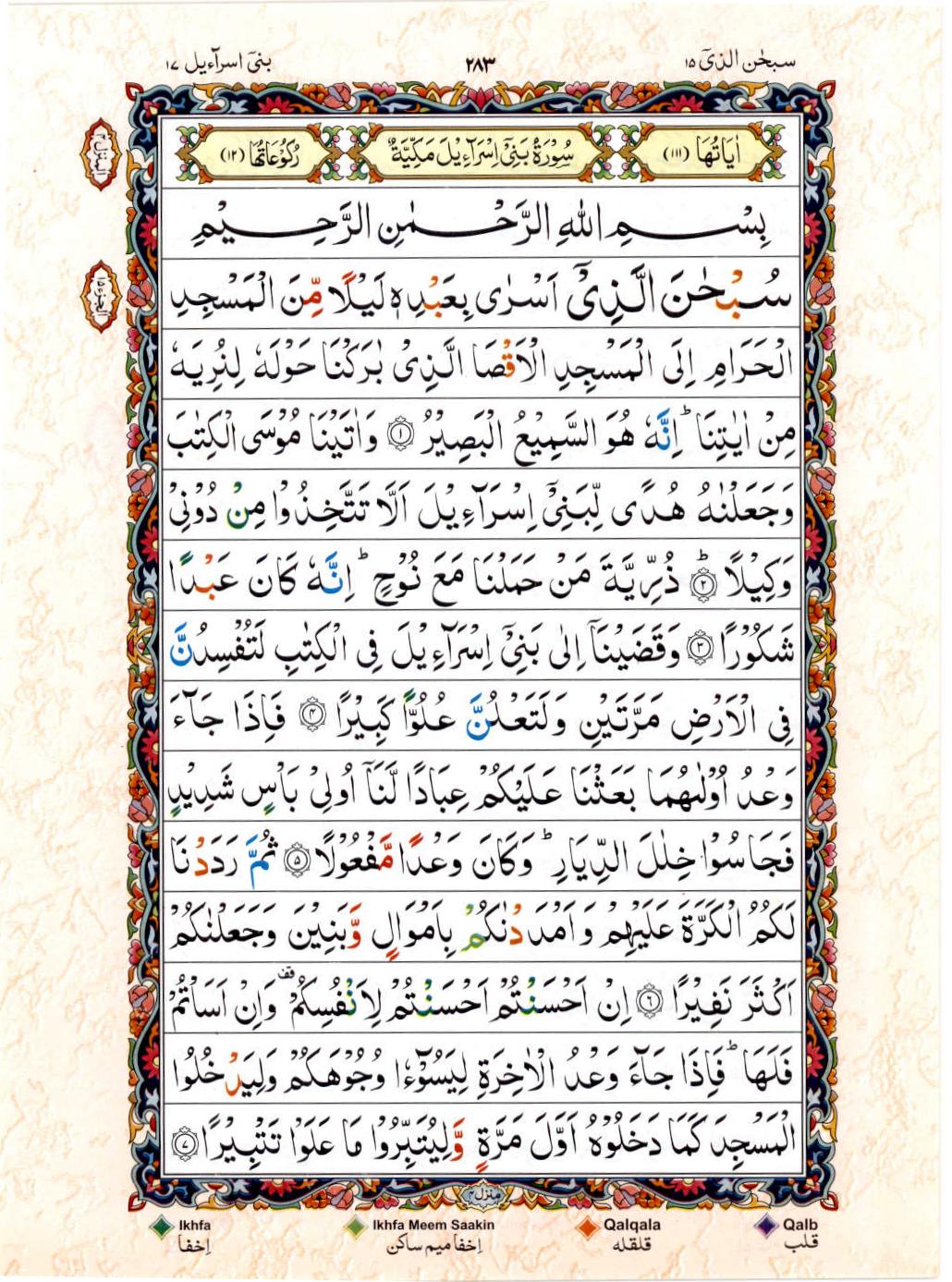 15 Lines Color Coded Al Quran Juz 15 Page 283