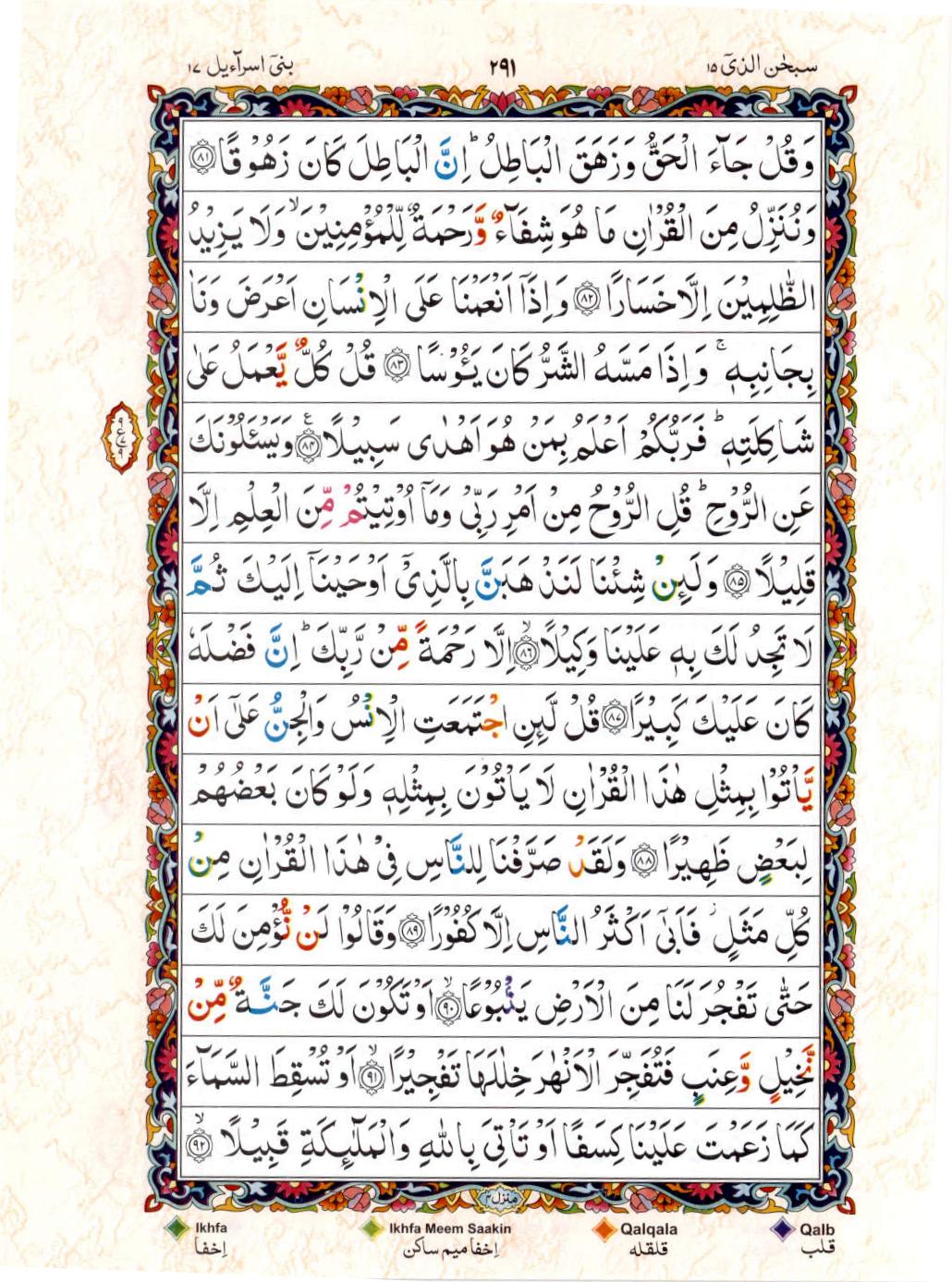 15 Lines Color Coded Al Quran Juz 15 Page 291