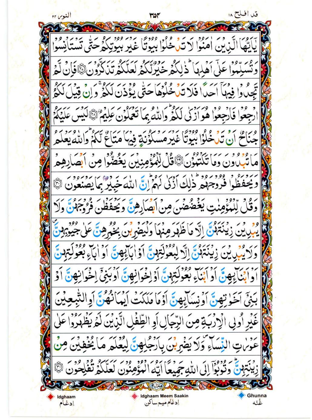 15 Lines Color Coded Al Quran Juz 18 Page 354