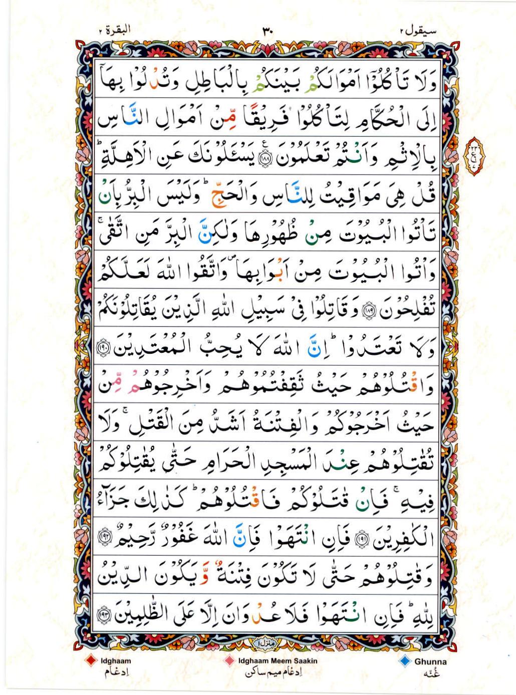 15 Lines Color Coded Al Quran Juz 2 Page 30
