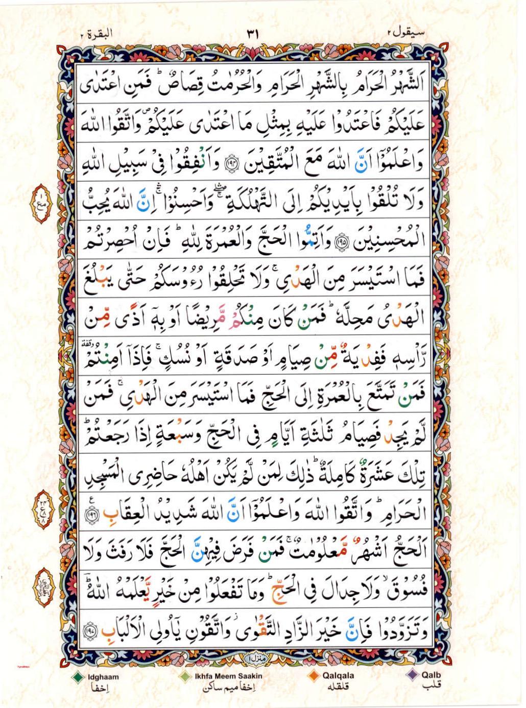 15 Lines Color Coded Al Quran Juz 2 Page 31