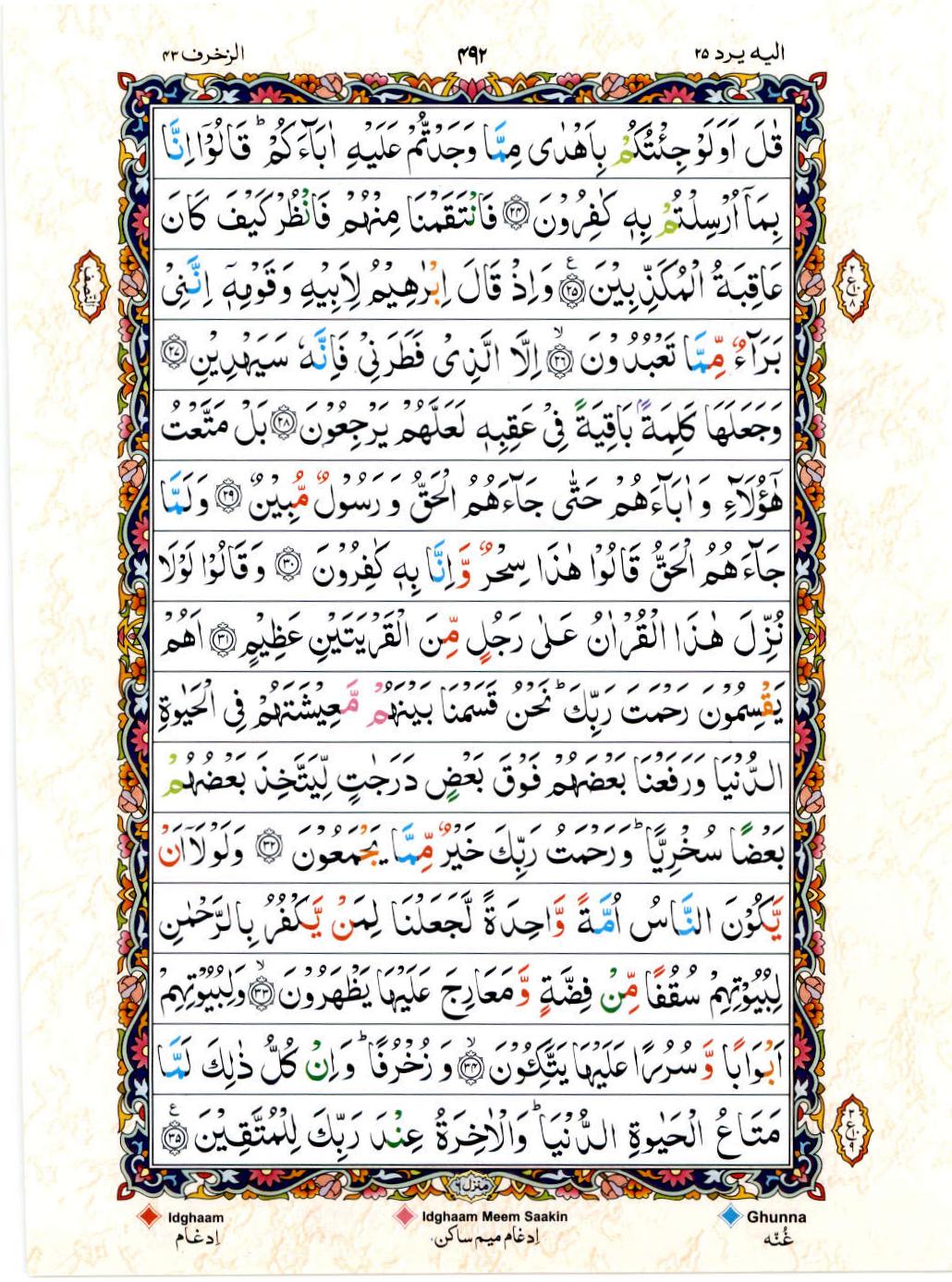 15 Lines Color Coded Al Quran Juz 25 Page 492