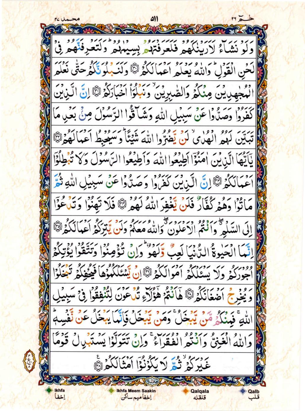 15 Lines Color Coded Al Quran Juz 26 Page 511