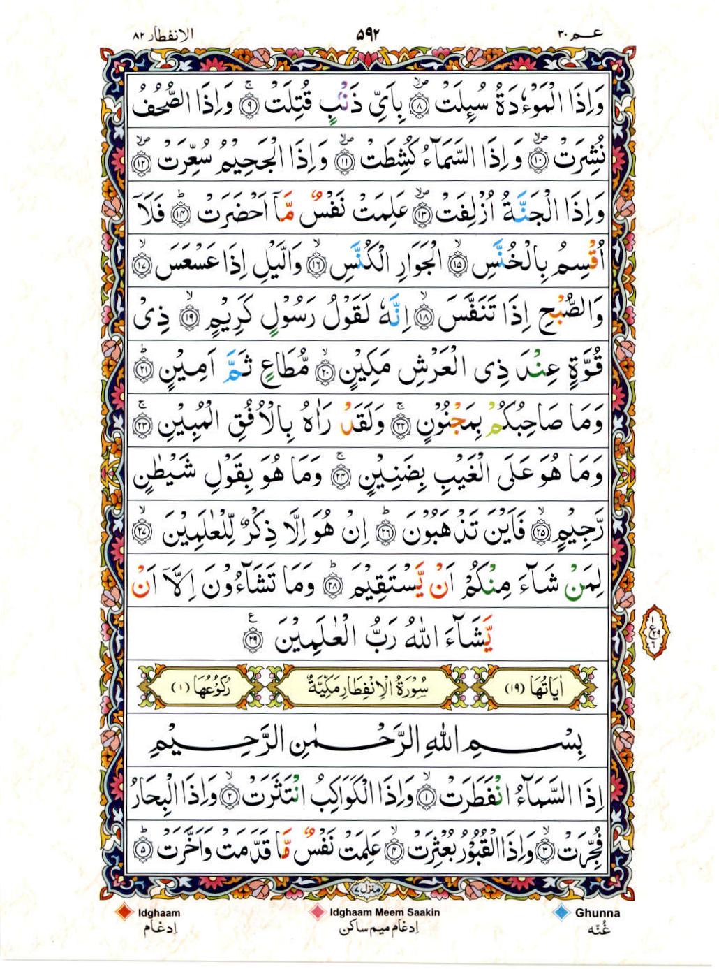 15 Lines Color Coded Al Quran Juz 30 Page 592