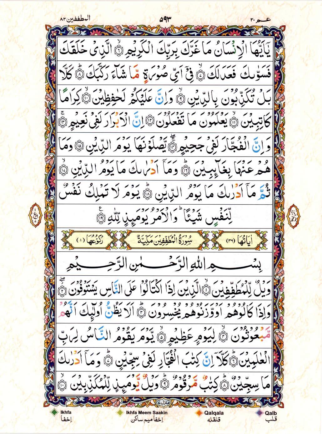 15 Lines Color Coded Al Quran Juz 30 Page 593