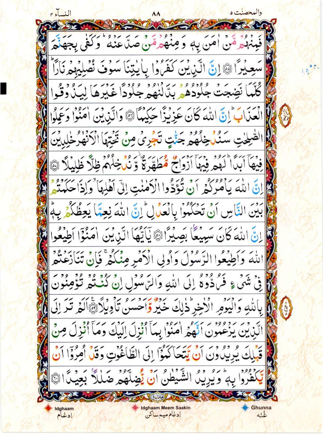 15 Lines Color Coded Al Quran Juz 5 Page 88