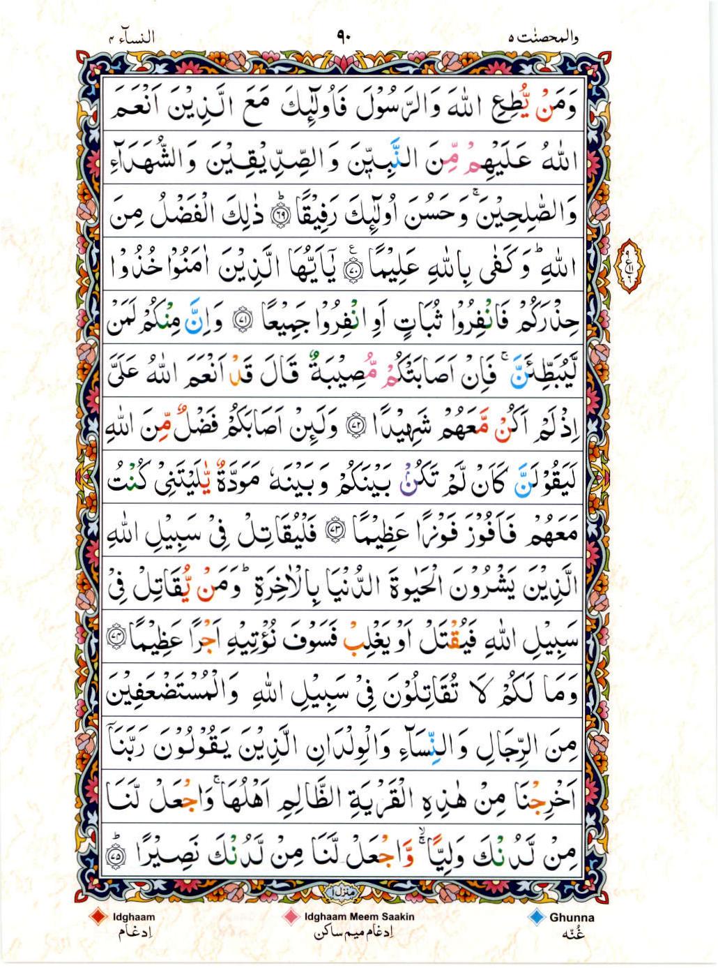15 Lines Color Coded Al Quran Juz 5 Page 90