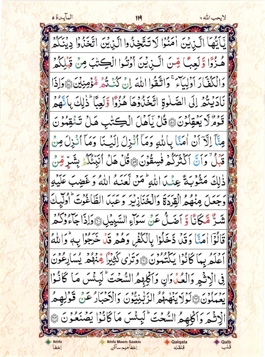 15 Lines Color Coded Al Quran Juz 6 Page 119