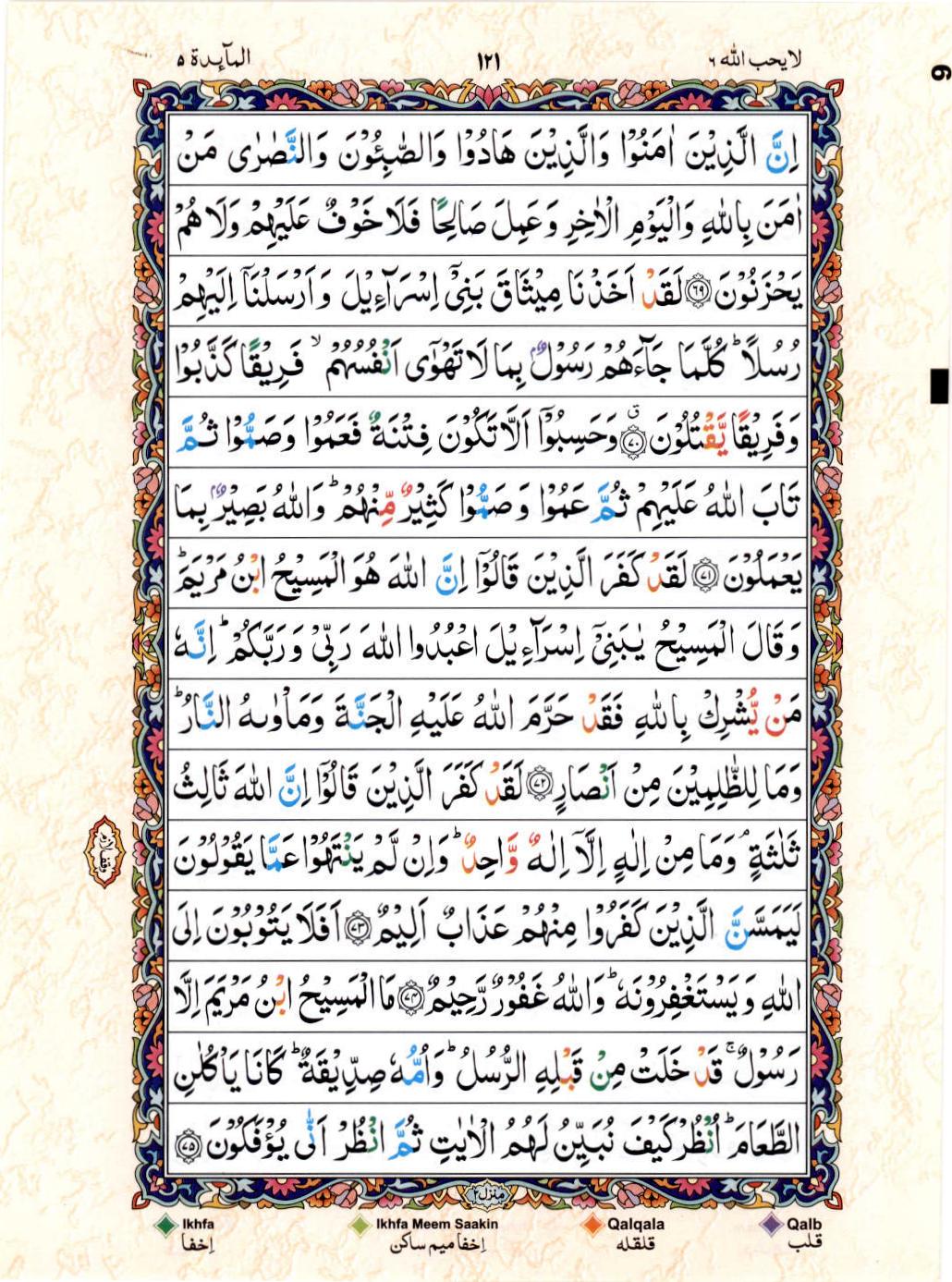 15 Lines Color Coded Al Quran Juz 6 Page 121