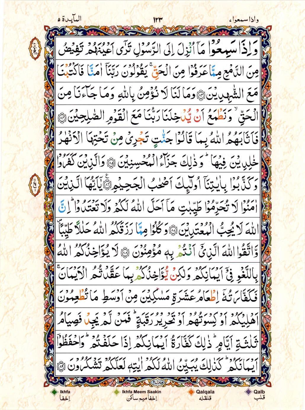 15 Lines Color Coded Al Quran Juz 7 Page 123