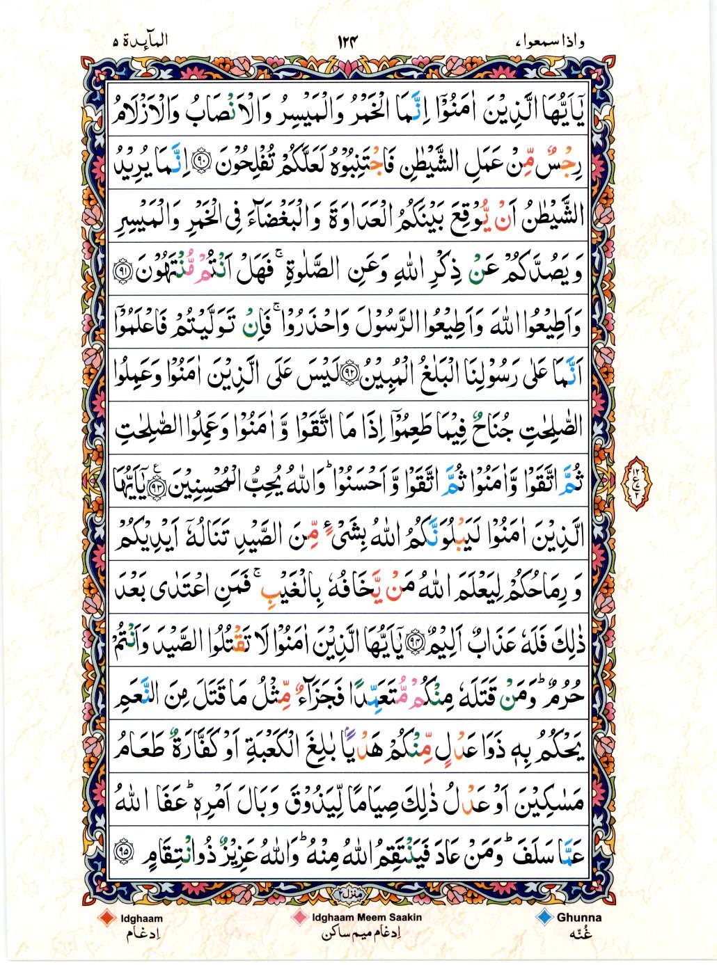 15 Lines Color Coded Al Quran Juz 7 Page 124