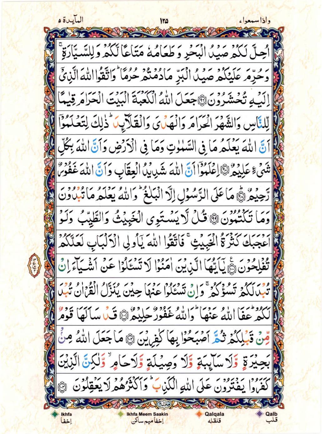 15 Lines Color Coded Al Quran Juz 7 Page 125