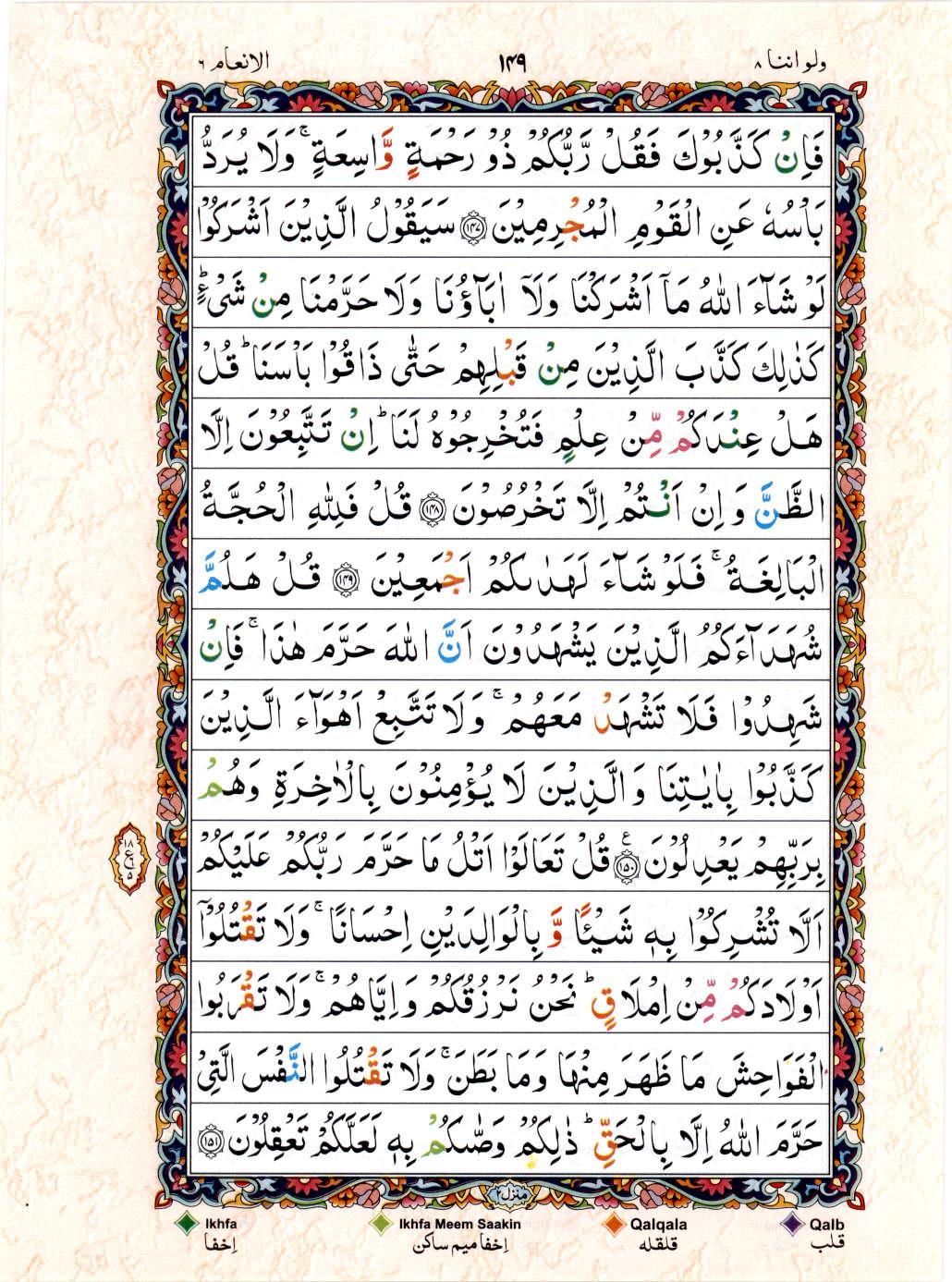 15 Lines Color Coded Al Quran Juz 8 Page 149