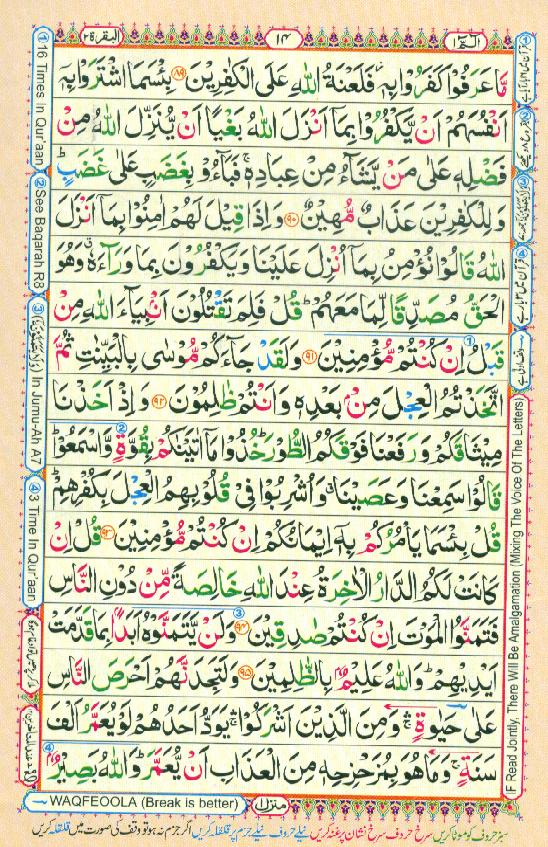 16 Lines Color Coded Al Quran Parah 1 Page 14