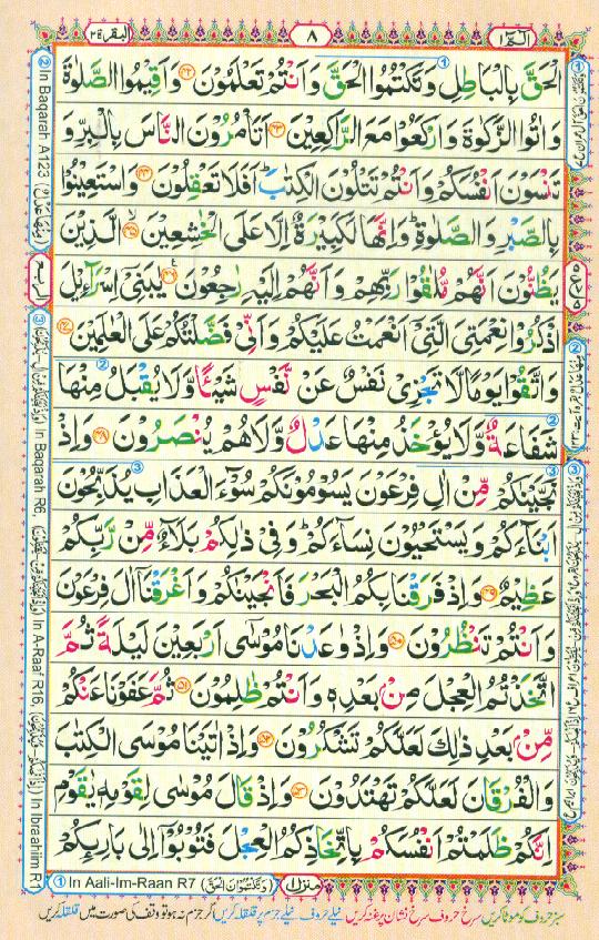 16 Lines Color Coded Al Quran Parah 1 Page 8