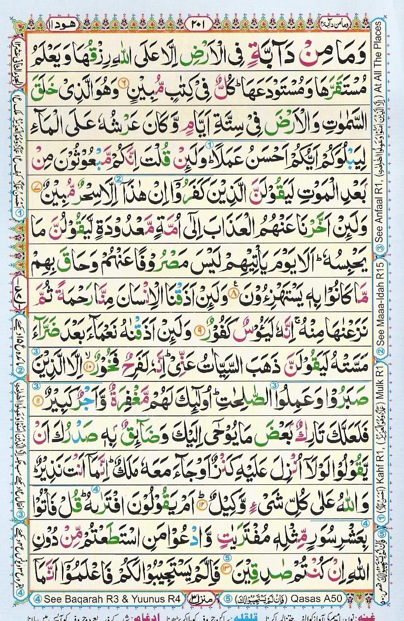 16 Lines Color Coded Al Quran Parah 12 Page 201