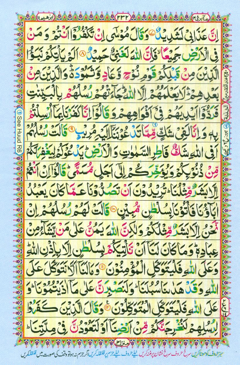 16 Lines Color Coded Al Quran Parah 13 Page 232