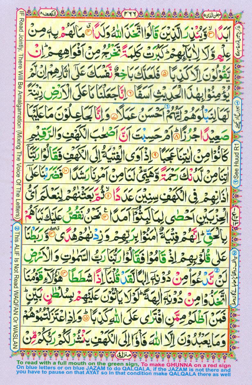 16 Lines Color Coded Al Quran Parah 15 Page 266