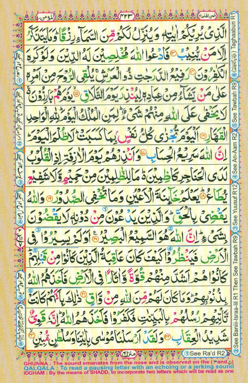16 Lines Color Coded Al Quran Parah 24 Page 423