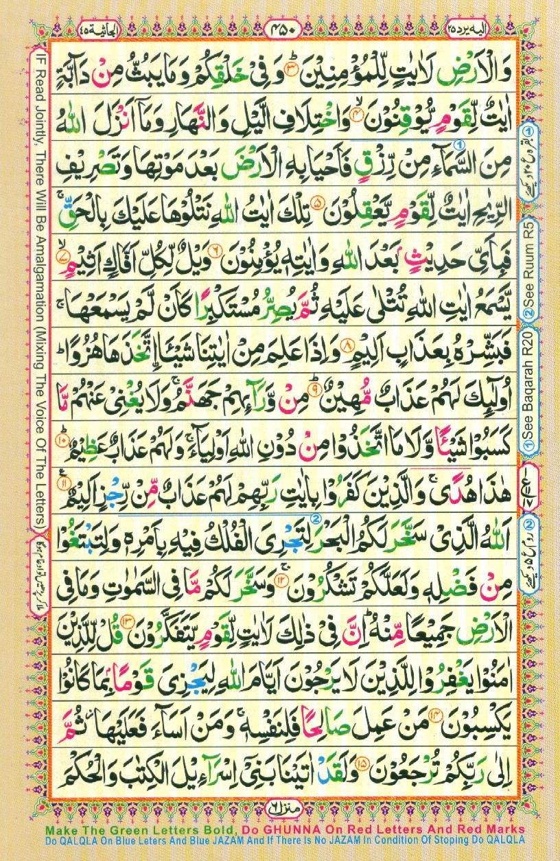 16 Lines Color Coded Al Quran Parah 25 Page 450