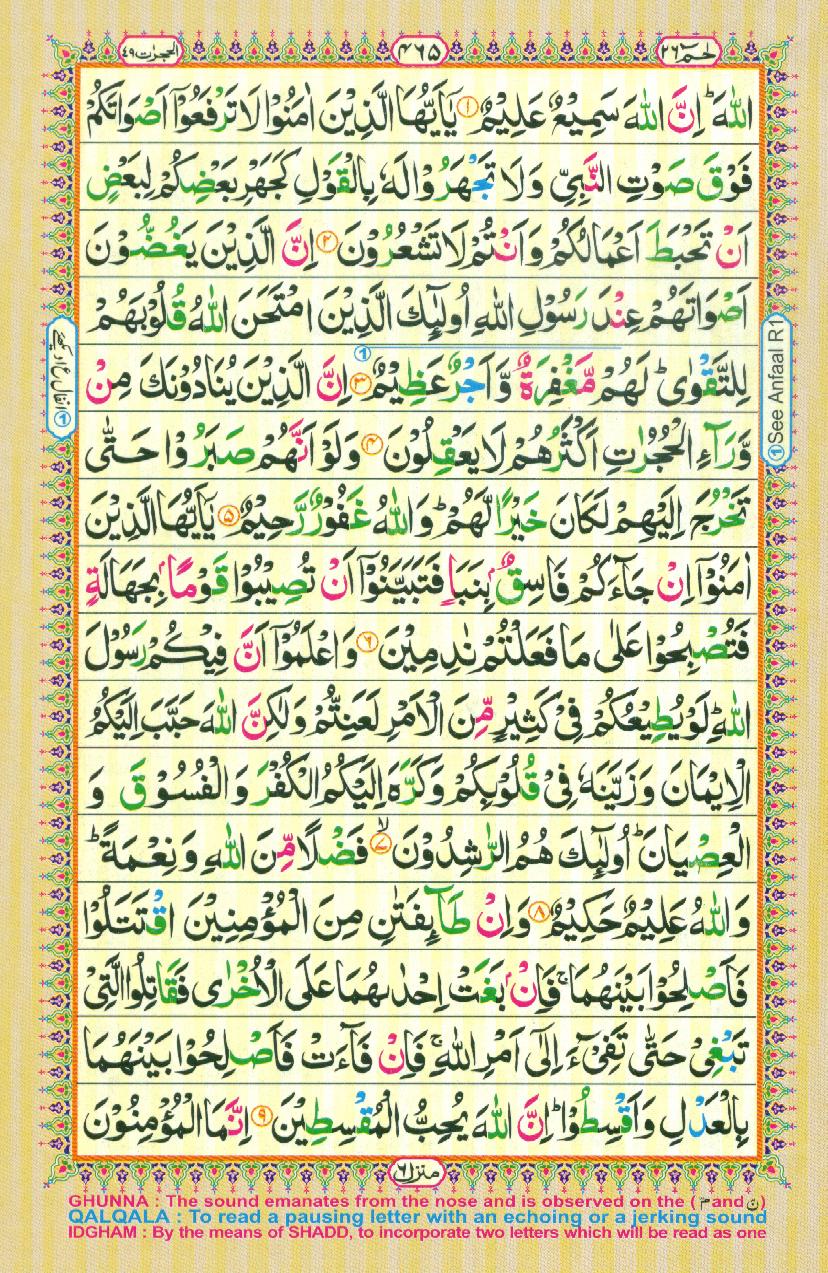 16 Lines Color Coded Al Quran Parah 26 Page 465