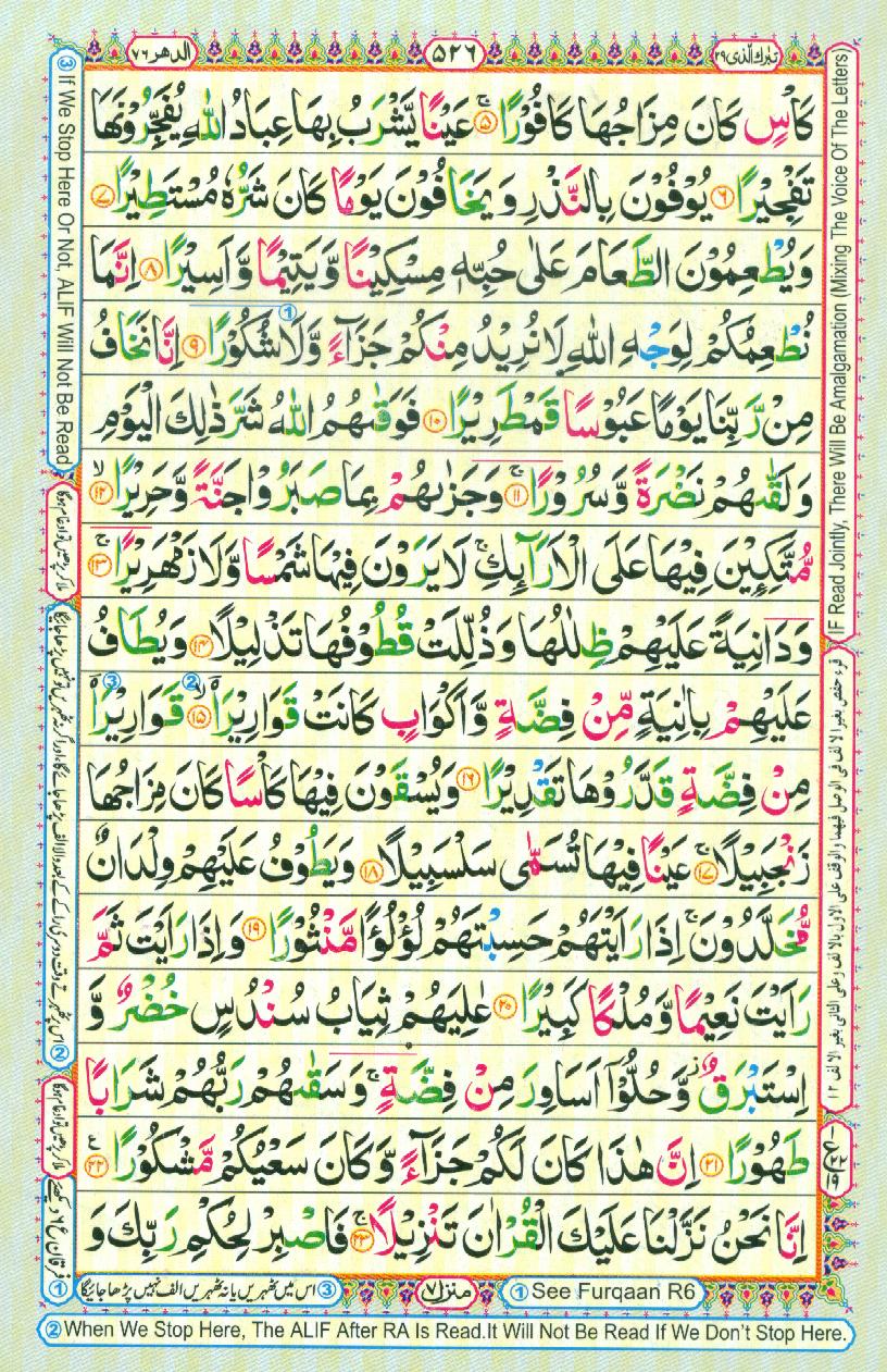 16 Lines Color Coded Al Quran Parah 29 Page 526