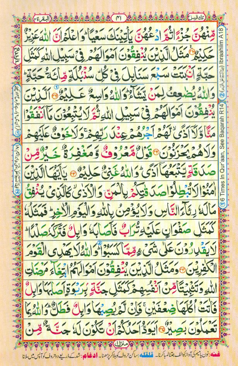 16 Lines Color Coded Al Quran Parah 3 Page 41
