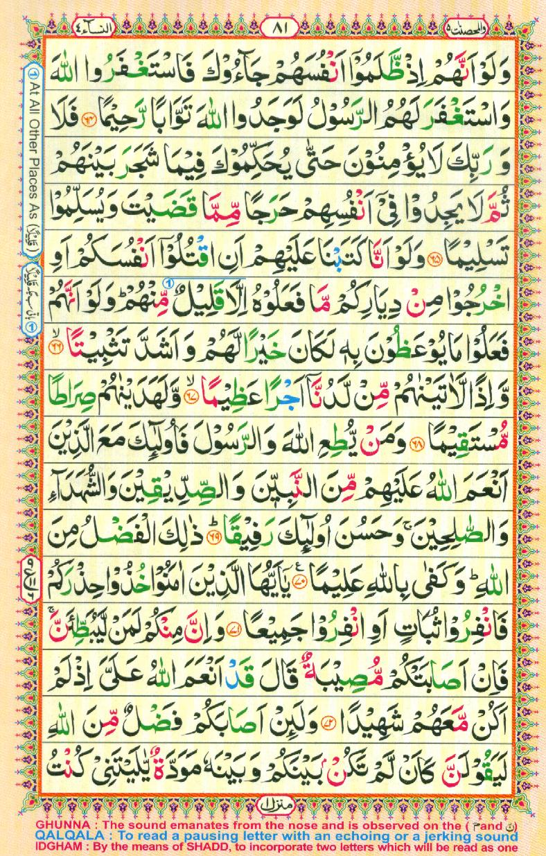 16 Lines Color Coded Al Quran Parah 5 Page 81