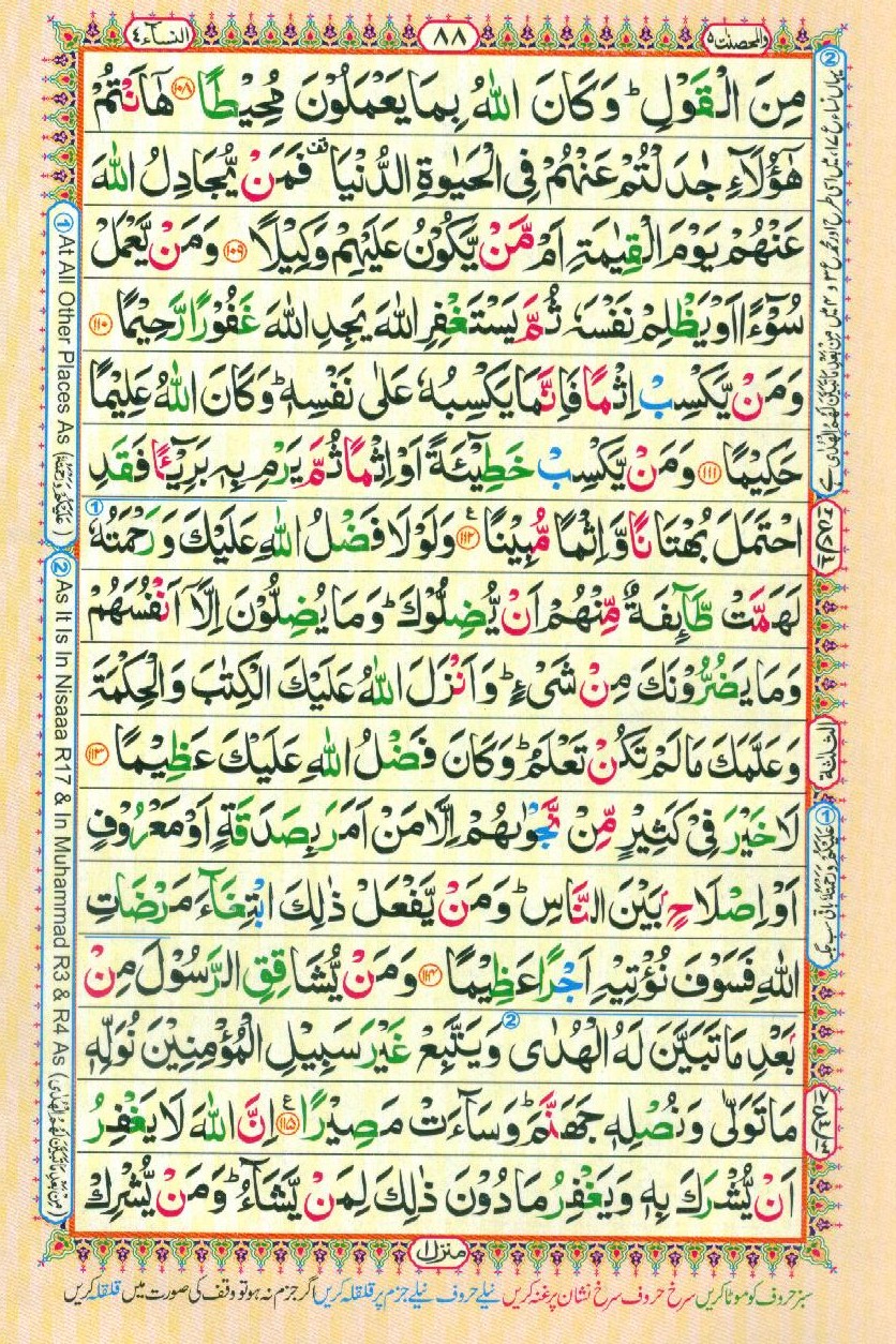 16 Lines Color Coded Al Quran Parah 5 Page 88