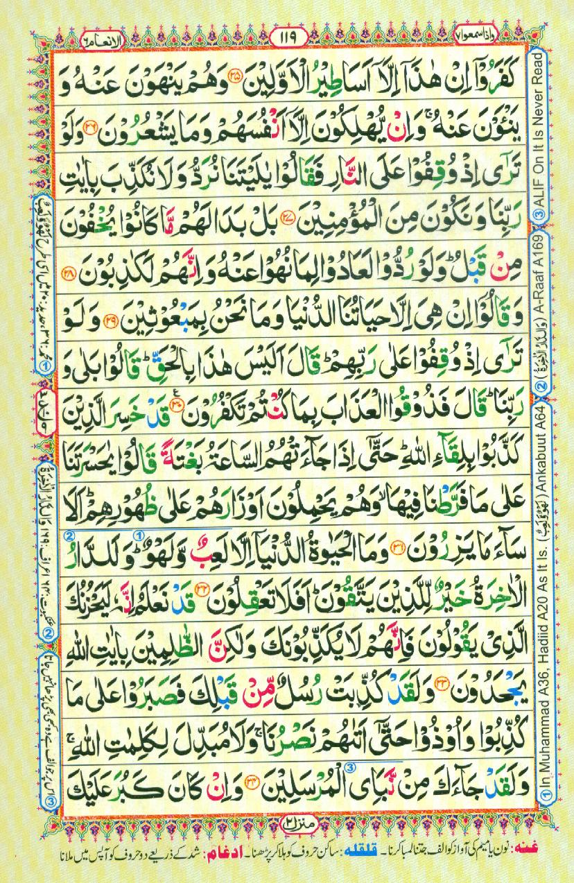 16 Lines Color Coded Al Quran Parah 7 Page 119
