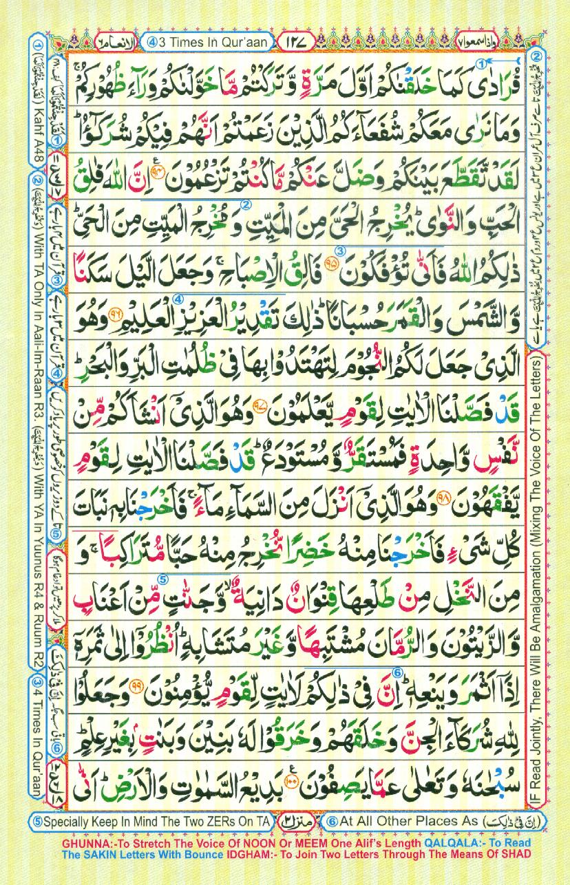 16 Lines Color Coded Al Quran Parah 7 Page 127